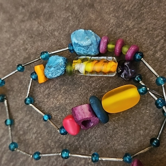 TRESKA Elephant Lampwork Glass Funky Tribal Beaded Long Necklace - Picture 5 of 7